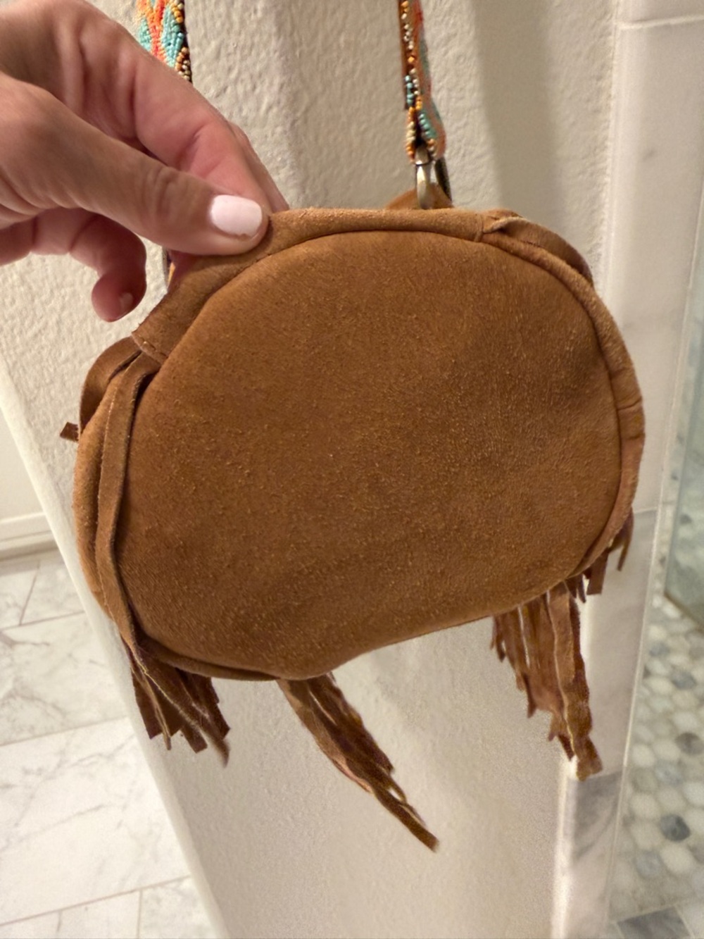 Free People Suede Fringe Crossbody Bag with Turquoise Woven Strap - Picture 6 of 6